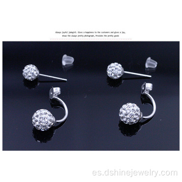 Plata cristal Disco Ball Shamballa Stud pendientes para las mujeres